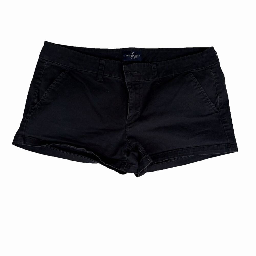 American Eagle Women’s Black Stretch Shorts Size 12 Shortie Mid-Rise